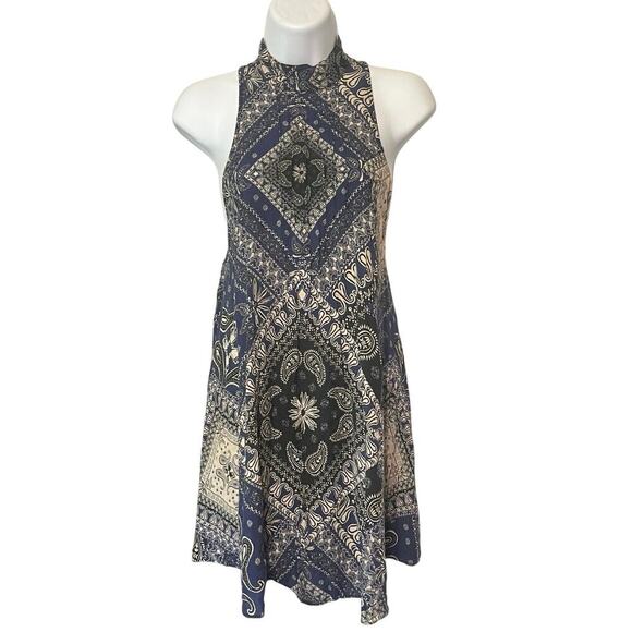 FREE PEOPLE INTIMATELY Beaux Slip Dress Blue Size Small Mock Neck Open Back - Picture 2 of 10